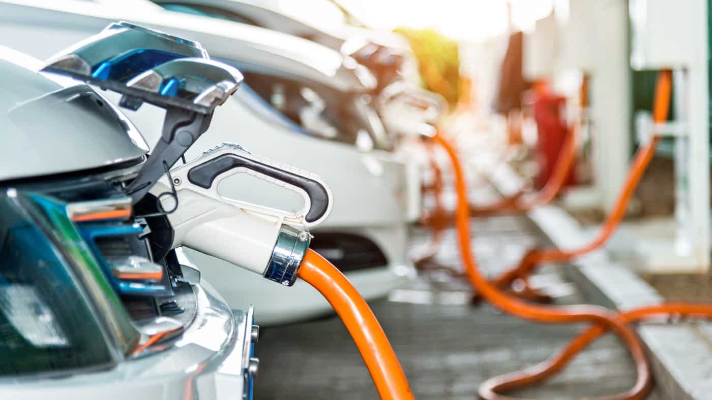 Electric cars charging in station