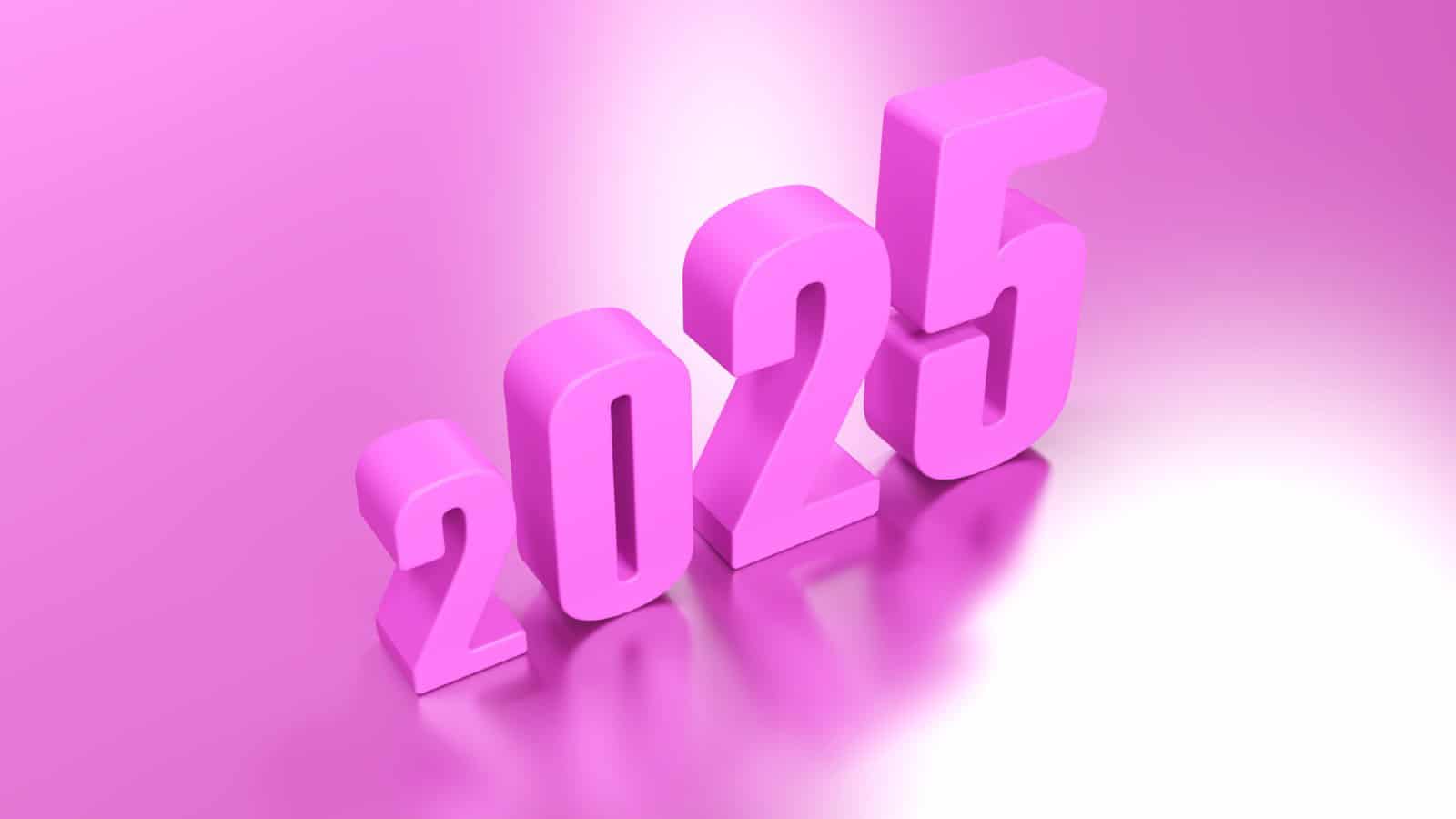 Pink 3D image of the numbers '2025' growing in size