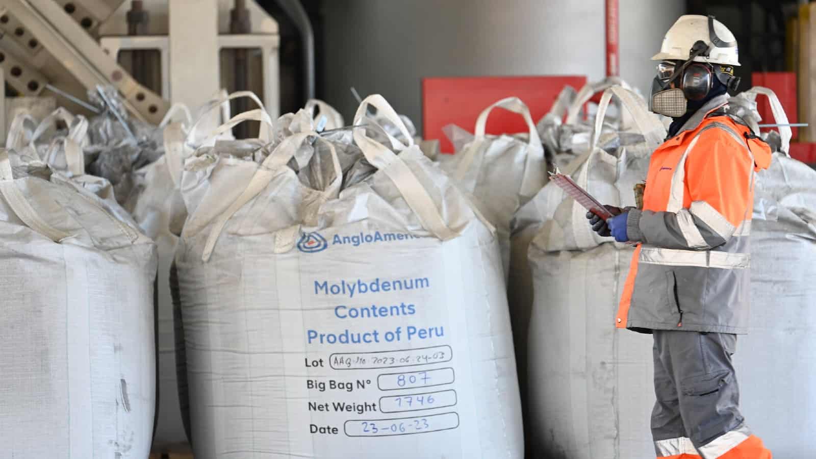 Bags of copper-molybdenum at Anglo-American's Quellaveco project in Peru
