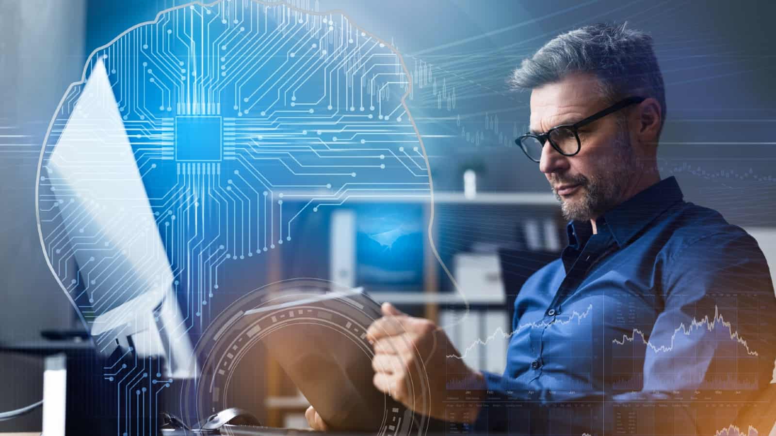 Man thinking about artificial intelligence investing algorithms