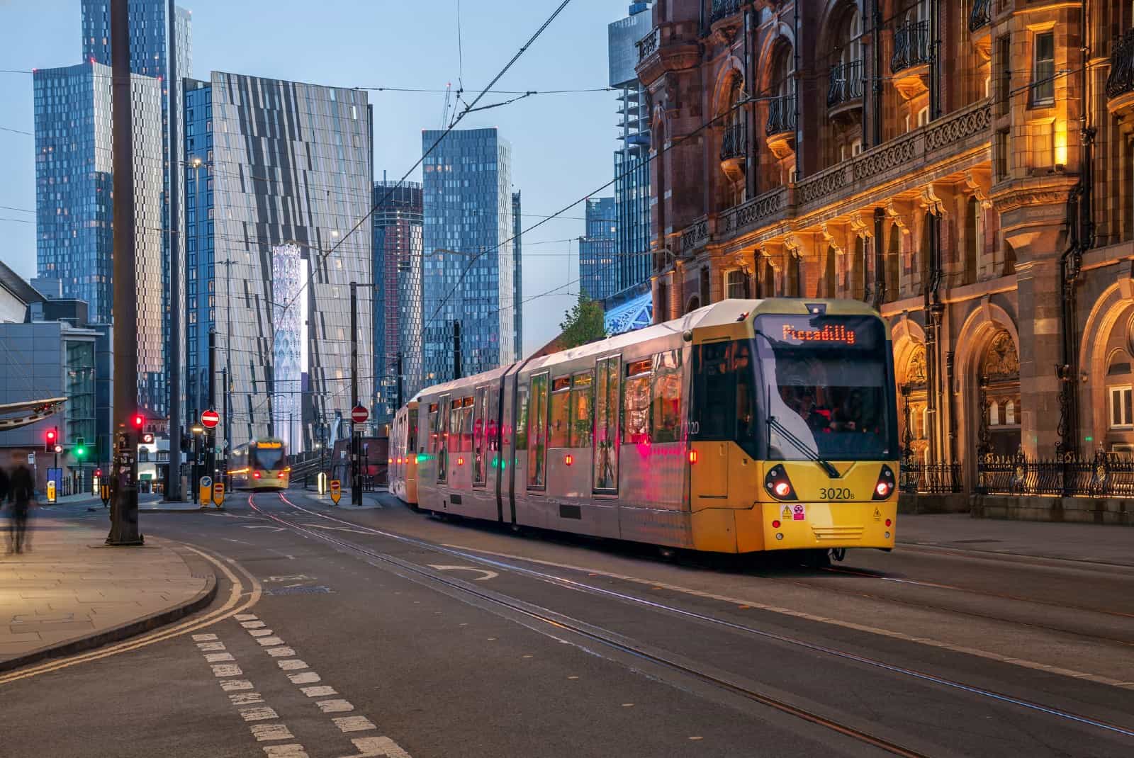 A tram in Manchester's city centre