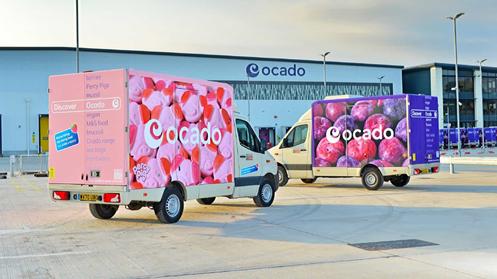 Percy Pig Ocado van outside distribution centre