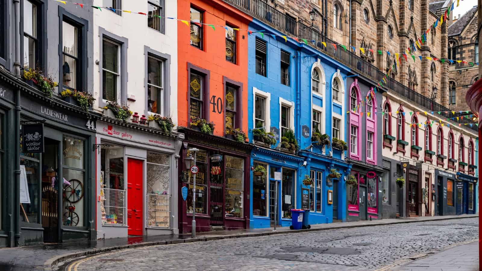 A quiet morning and an empty Victoria Street in Edinburgh's historic Old Town.